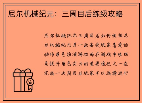 尼尔机械纪元：三周目后练级攻略